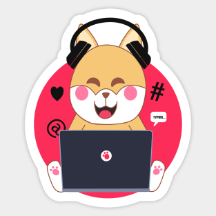 Kawaii shiba inu dog working from home Sticker